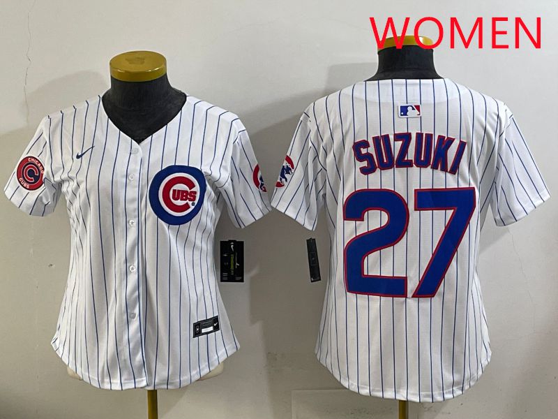 Women 2025 Chicago Cubs #27 Suzuki White Stripe Game Nike MLB Jersey style 5